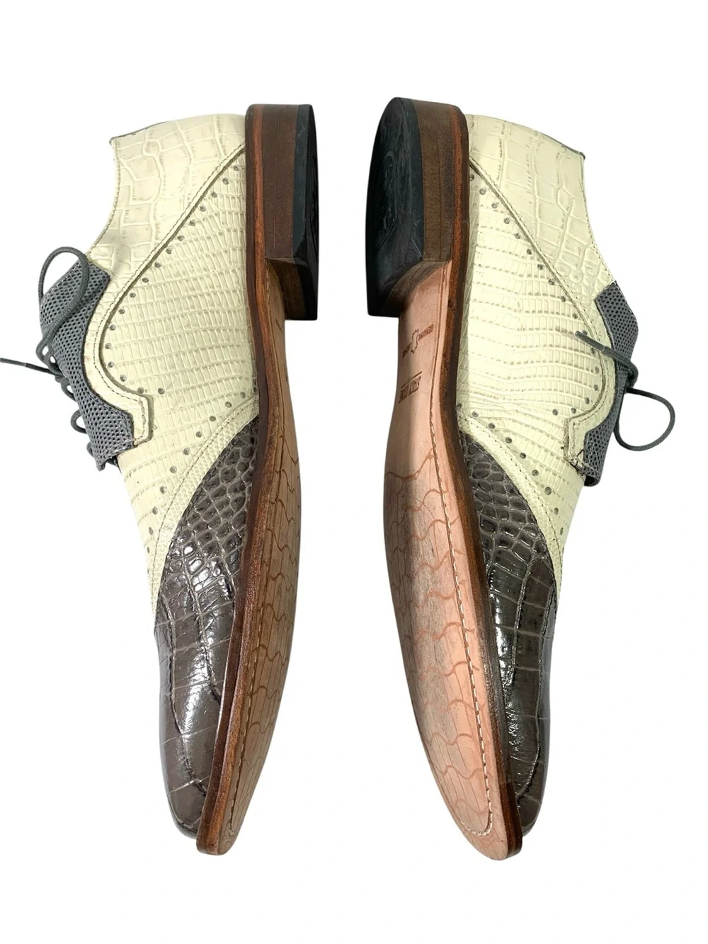 Stacy Adams Gregorio Men's 25473 Wingtip Oxford Grey Cream Size 10.5 M